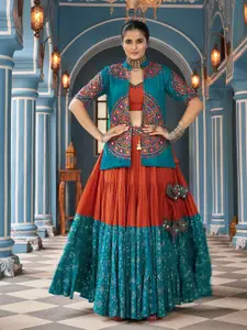 ODETTE Embroidered Mirror Work Ready to Wear Lehenga & Blouse With Shrug