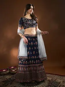 THE52 Embroidered Thread Work Semi-Stitched Lehenga & Unstitched Blouse With Dupatta