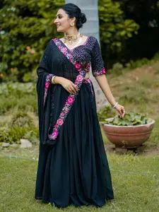 LOOKNBOOK ART Embroidered Sequinned Ready to Wear Lehenga & Unstitched Blouse With Dupatta