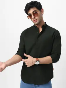 Urbano Fashion Men Club Collar Solid Cotton Casual Shirt