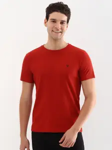 Allen Solly Men Self Design Round Neck Cotton Slim Fit T-shirt