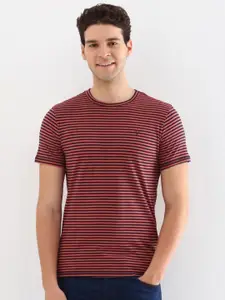 Allen Solly Men Striped Round Neck Cotton Slim Fit T-shirt