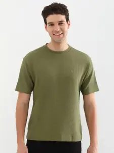 Allen Solly Men Self Design Round Neck Cotton T-shirt