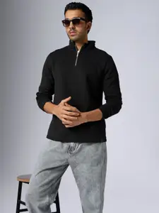 XYXX Men Relaxed Fit Solid Black IntelliSmooth Pulse Half-Zip Sweatshirt