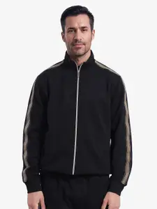 RARE RABBIT Men Mock Collar Solid Cotton Casual Bomber Jacket