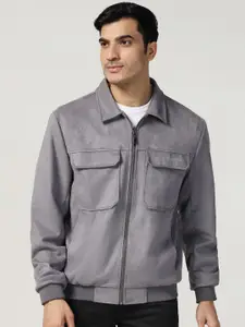 Blackberrys Men Spread Collar Solid Casual Bomber Jacket