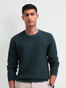 Arrow Men Self Design Round Neck Pullover Sweaters