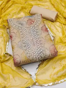 Peachmode Floral Embroidered Beads and Stones Organza Unstitched Dress Material