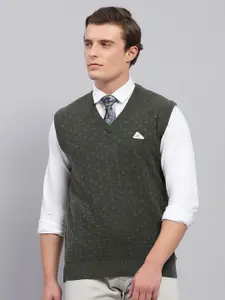Monte Carlo Men Woollen Self Design V Neck Sleeveless Pullover Sweater
