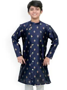 BAESD Boys Floral Woven Design Mandarin Collar Long Sleeves Jacquard Straight Kurta