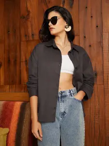 Campus Sutra Women Comfort Spread Collar Solid Cotton Oversized Casual Shirt