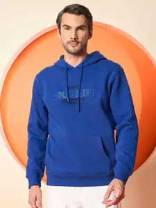 Club York Men Typography Embroidered Hooded Sweatshirt