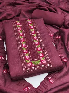 Peachmode Floral Embroidered Sequinned Vichitra Silk Unstitched Dress Material