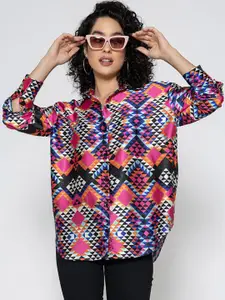 Lounge Dreams Women Standard Spread Collar Geometric Printed Satin Casual Shirt