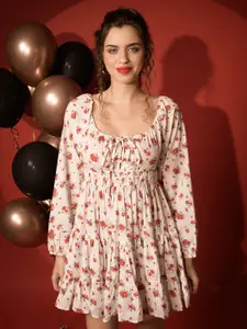 BAESD Women Floral Printed Round Neck Fit and Flare Dress