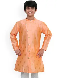 BAESD Boys Floral Woven Design Mandarin Collar Regular Jacquard Straight Kurta