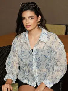 PINACOLADA Women Comfort Spread Collar Floral Printed Oversized Casual Shirt