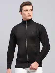 Monte Carlo Men Mock Collar Full Sleeve  Cable Knit Cardigan