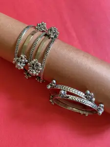 ATIBELLE Set Of 7 Sliver Plated Textured Bangles