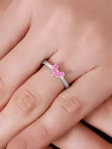 Zavya 925 Sterling Silver Rhodium- Plated CZ Stone Studded Adjustable Finger Ring