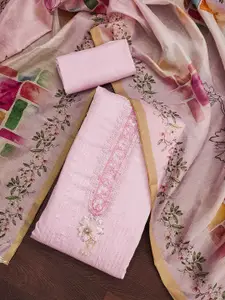 Peachmode Floral Embroidered Beads and Stones Cotton Silk Unstitched Dress Material