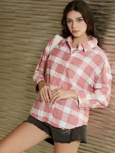 Campus Sutra Women Comfort Spread Collar Checked Oversized Casual Shirt