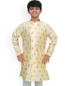 BAESD Boys Floral Woven Design Mandarin Collar Long Sleeves Jacquard Straight Kurta