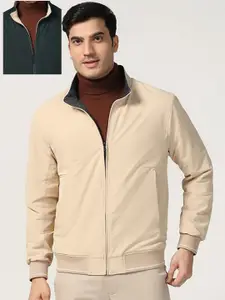 Blackberrys Men Mock Collar Solid Casual Bomber Reversible Jacket