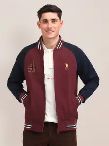 U.S. Polo Assn. Men Colourblocked Long Sleeves Mock Collar Sweatshirt