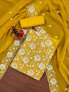 Peachmode Floral Embroidered Thread Work Silk Georgette Unstitched Dress Material