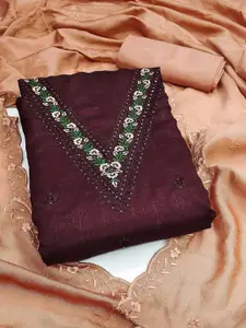 Peachmode Floral Embroidered Sequinned Vichitra Silk Unstitched Dress Material