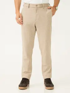 The Pant Project Dune Khakhi Checks Slim-Fit Wrinkle-Free Power-Stretch Knitted Trousers