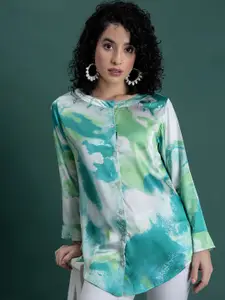 Lounge Dreams Women Standard Mandarin Collar Abstract Printed Satin Casual Shirt