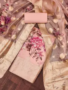 Peachmode Floral Printed Sequinned Organza Unstitched Dress Material