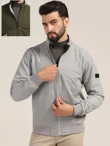 Blackberrys Men Mock Collar Solid Casual Bomber Reversible Jacket