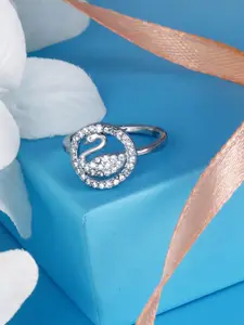 Tuanz Silver Jewelry 925 Sterling Silver-Plated CZ Stone Studded Swan Dazzle Finger Ring