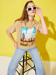 The Roadster Lifestyle Co. Women Graphic Printed Round Neck Cotton Oversized T-shirt