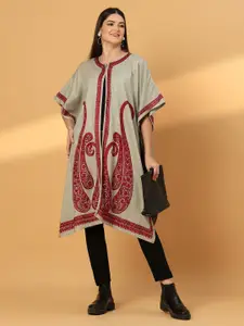 Zamour Paisley Kashmiri Embroidered Open Front Pheran Shrug