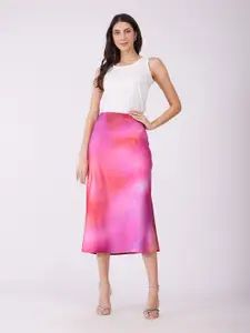 FableStreet Women Ombre Printed A-Line Midi Slit Skirt