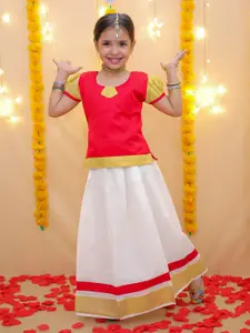 BownBee Girls Puffed Sleeves Ready to Wear Lehenga & Blouse