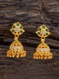 Kushal's Fashion Jewellery 92.5 Pure Silver Gold-Plated CZ-Studded Dome Shaped Jhumkas