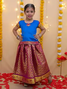 BownBee Girls Floral Woven Design Ready to Wear Lehenga & Blouse