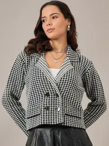 The Roadster Lifestyle Co. Checked Double Breasted Notched Lapel Collar Woollen Blazer