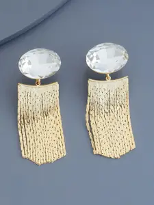 Kushal's Fashion Jewellery Gold Plated CZ Studded Geometric Drop Earrings
