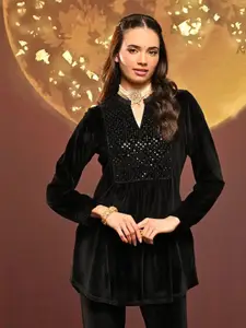 Lakshita Women Velvet Sequinned A-Line Kurti