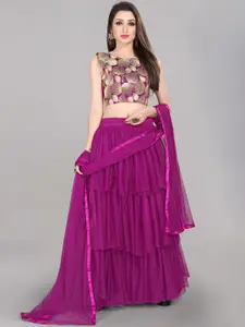Fabcartz Embellished Ruffled Semi-Stitched Lehenga & Unstitched Blouse With Dupatta