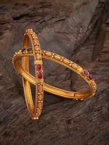 Kushal's Fashion Jewellery Embellished Bridal Pack Of 2 Gold-Plated AD-Studded Bangles