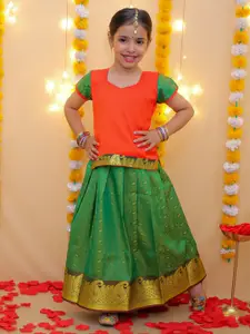 BownBee Girls Woven Design Ready to Wear Pavda Pattu Lehenga & Blouse