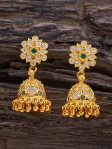 Kushal's Fashion Jewellery 92.5 Pure Silver Gold-Plated Stone Studded Dome Shaped Jhumkas