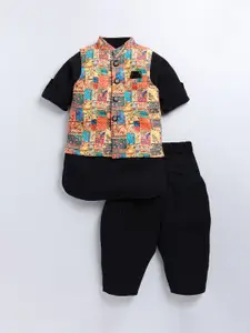 LITTLE COLLARS Boys Mandarin Collar Straight Kurta with Trouser